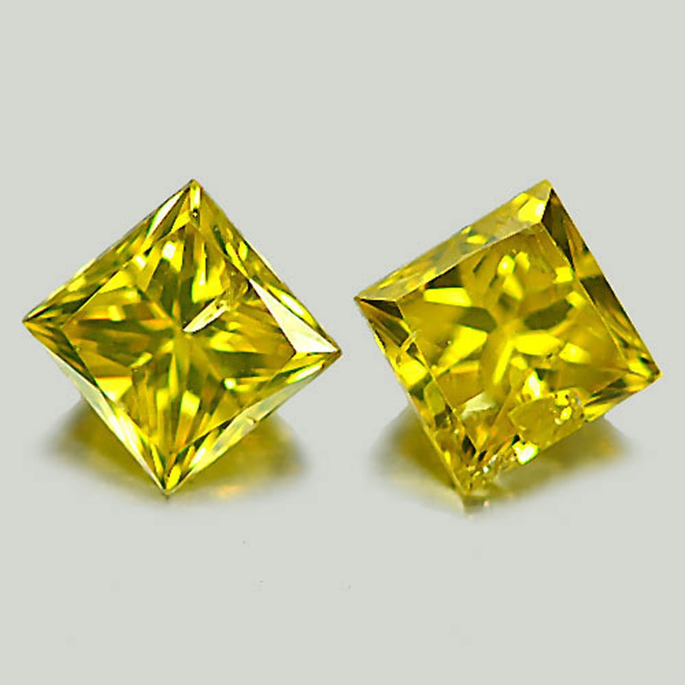 Natural Yellow Diamond 0.31 Ct. 2 Pcs. Square Princess Cut 2.9 x 2.9 x 2.2 Mm. (1 of 3)