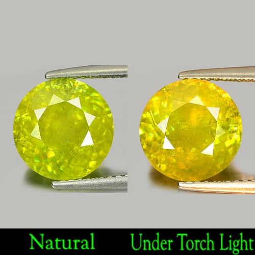 Natural Multi Color Sphene 4.09 Ct. Round Shape Size 10.1 Mm. Unheated Gemstone: Product ID: 806502941 Product Name: Natural Sphene Weight: 4.09 CT. Size: 10.1 x 10.1 x 5.4 MM. Shape: Round Color: Multi Color With Red Spark Clarity:SI Luster: Adamantine Gems Origin: Mardagascar Tr