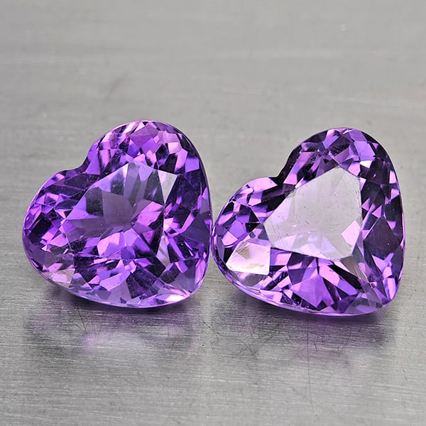 Natural Purple Amethyst 5.75 Ct. 2 Pcs Heart Shape 9.7 x 8.9 Mm Gemstone From Brazil (1 of 3)