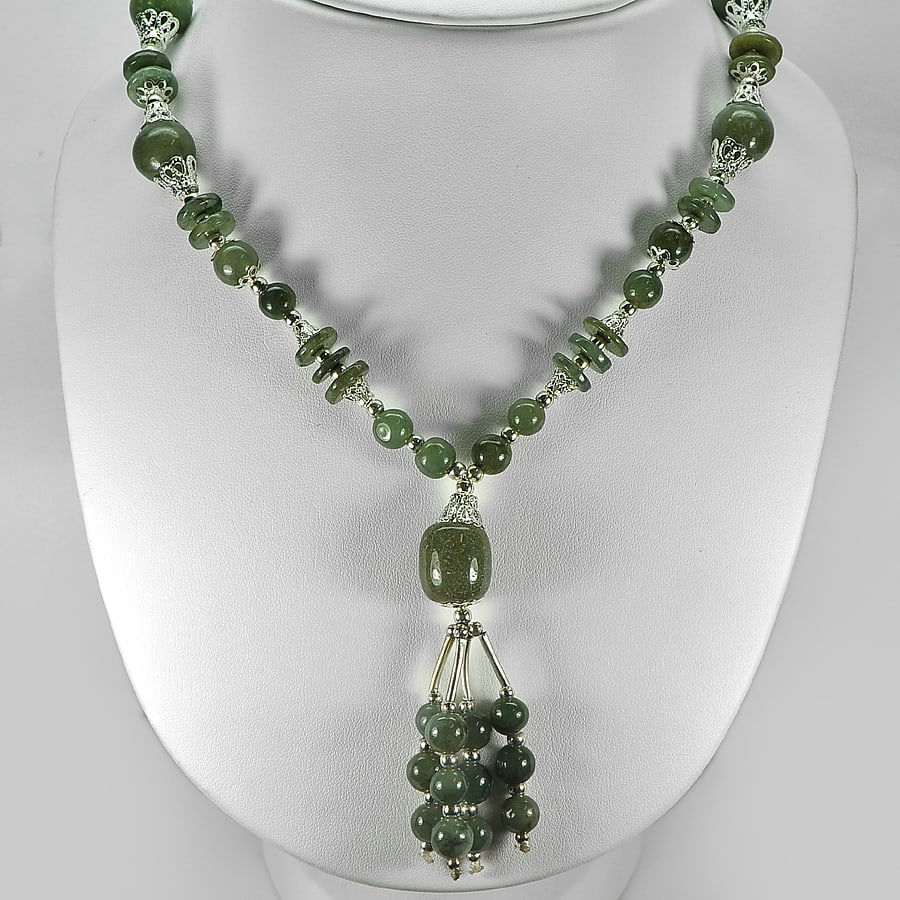 Natural Green Jade Bead Nickel Necklace 454.48 Ct. Length 16 Inch.: Product ID: 819812543 Product Name: Natural Jade Weight: 454.48 CT. Size: Length 16 Inch. MM. Shape: Mix Shape Color: Green Clarity:Opaque Luster: Good Gems Origin: Thailand Treatment: Unheated Crysta