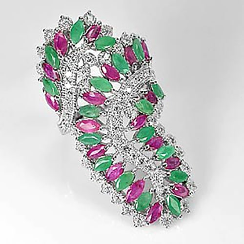 Natural Emerald Ruby 925 Sterling Silver Jewelry 10.69 Grams Ring Size 8 (1 of 3)