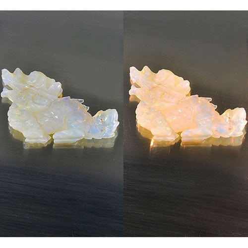 Natural Multi-Color Opal 9.35 Ct. Dragon Carving 29 x 16.5 Mm. Unheated Gemstone: Product ID: 818720289 Product Name: Natural Opal Carving Weight: 9.35 CT. Size: 29 x 16.5 x 6.2 MM. Shape: Dragon Carving Color: Multi Color Clarity:Opaque Luster: Strong Iridescent Gems Origin: Austr