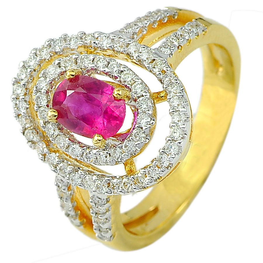 Natural Red Ruby 0.94 Ct. and White Diamond 0.53 Ct. 18K Yellow Gold Ring Jewelry Size 6 (1 of 3)