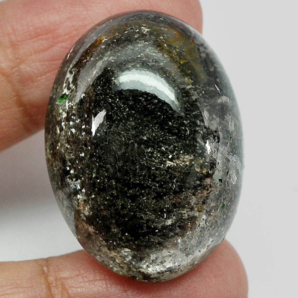 Natural White Brown Moss Quartz 77.81 Ct. Oval Cabochon Shape 32 x 23 Mm. Gemstone from Thailand (1 of 3)