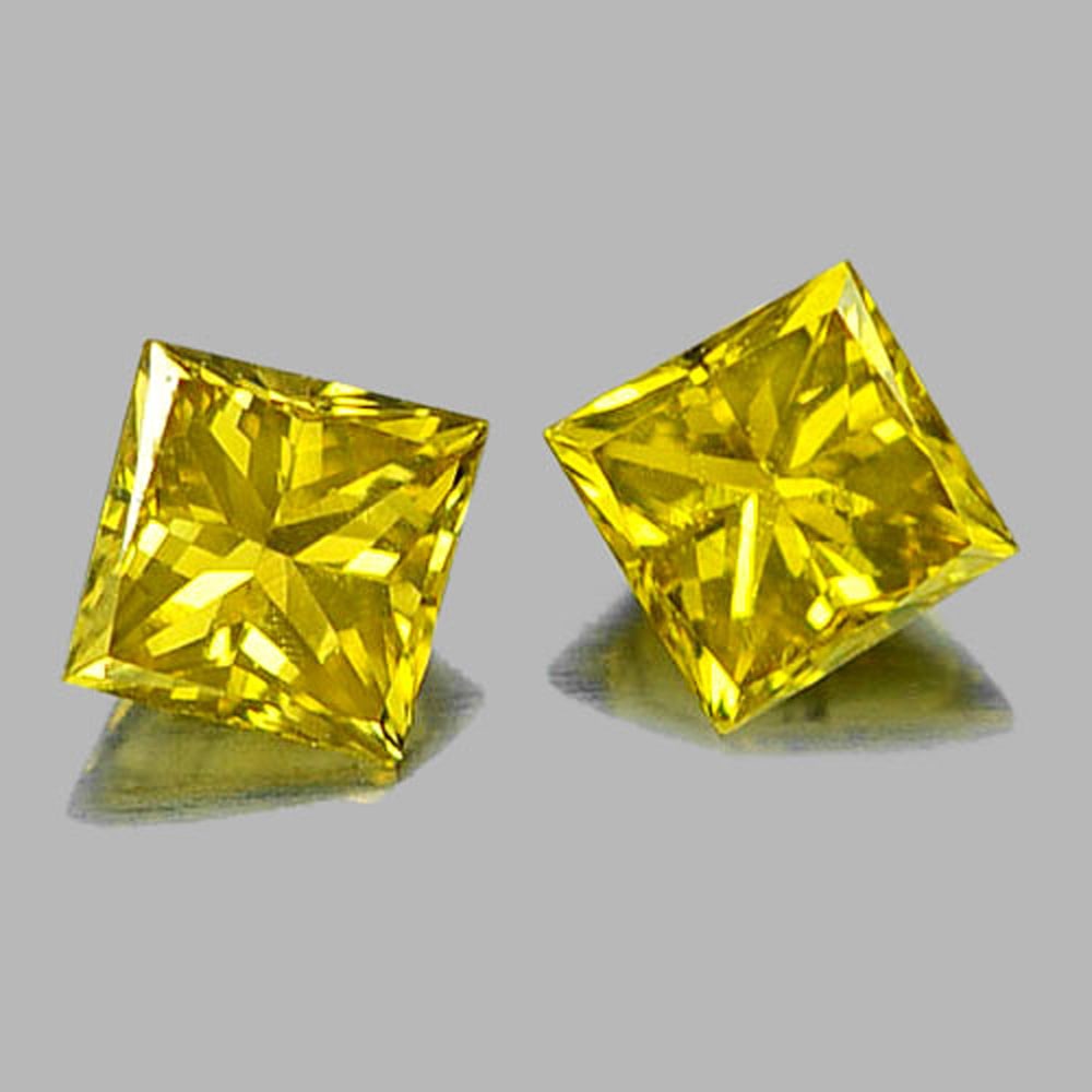 Natural Yellow Diamond 0.22 Ct. 2 Pcs. Square Princess Cut Size 2.6 x 2.6 x 1.9 Mm. (1 of 3)