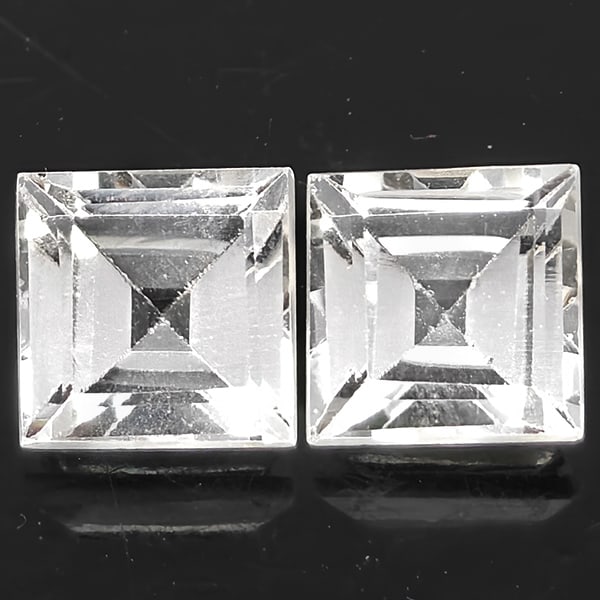 Natural White Topaz 3.03 Ct. 2 Pcs. Square Shape 6.2 Mm Gemstones From Brazil (1 of 3)