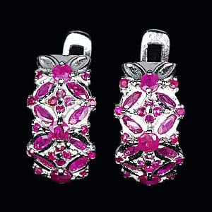 Natural Purplish Red Ruby 925 Silver Jewelry Earrings 8.38 Grams: Product ID: 205100273 Product Type: 925 Sterling Silver Fine Jewelry Jewelry Weight: 8.38 Grams. Gemstones Color: Purplish Red Metal: Solid Silver 92.5%. Gemstone Detail: Purplish Red Ruby Round 36 Pc