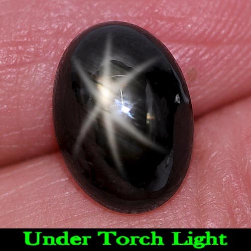 Natural Black Star Sapphire 4.42 Ct. Oval Cabochon Shape 10.8 x 7.7 Mm Gemstone from Thailand: Product ID: 806155114 Product Name: Natural Star Sapphire Weight: 4.42 CT. Size: 10.8 x 7.7 x 5 MM. Shape: Oval Cabochon Color: Black Clarity:Opaque Luster: Good 6 Rays Star Gems Origin: Thailand Trea