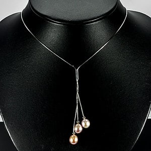 Natural Pink Pearl with 925 Sterling Silver Necklace Jewelry Length 20 Inch. 6.86 Grams (1 of 3)