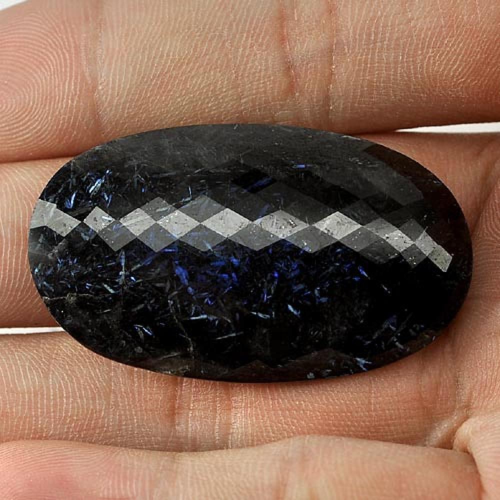 Natural Multi Color Nuummite 76.54 Ct. Oval Checkerboard Cut 41 x 24 Mm Gemstone from Greenland (1 of 3)