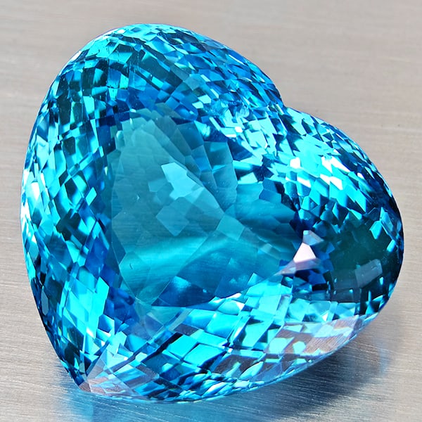Natural Swiss Blue Topaz 92.15 Ct. VVS Heart Shape 25 x 23 Mm Gemstone from Brazil (1 of 3)