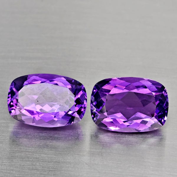 Natural Purple Amethyst 10.05 Ct. 2 Pcs Cushion Shape 13.2 x 9 Mm Gemstone From Brazil: Product ID: 800325691 Product Name: Natural Amethyst Weight: 10.05 CT. Size: 13.2 x 9 x 6.8 MM. Shape: Cushion Shape Color: Purple Clarity:VSI Luster: Good Gems Origin: Brazil Treatment: Unheated Crys
