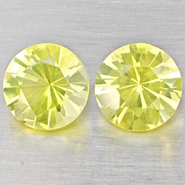 Natural Yellow Lemon Quartz 3.25 Ct. 2 Pcs. Round Diamond Cut 8.2 Mm. Gemstone From Brazil (1 of 3)
