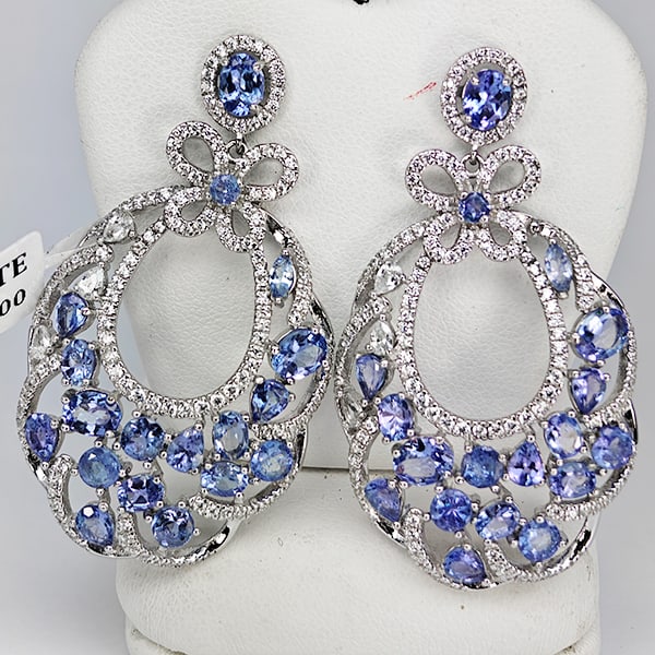 Natural Purplish Blue Tanzanite with 925 Sterling Silver Earrings Jewelry 10.75 Grams (1 of 3)