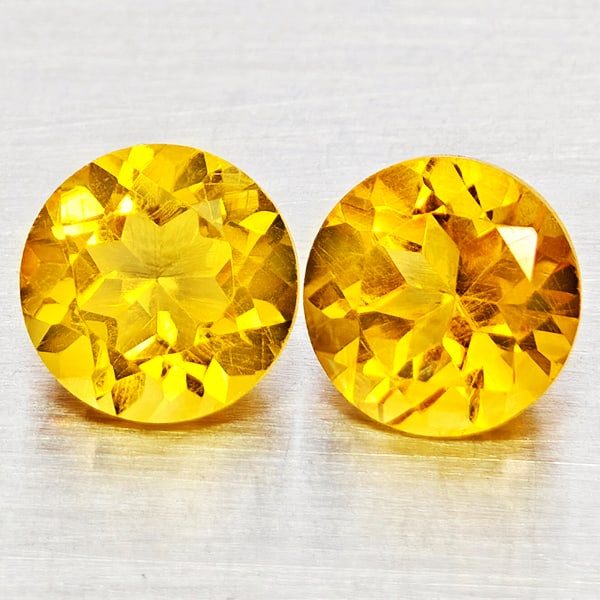 Natural Yellow Citrine 2.49 Ct. 2 Pcs Round Shape 7 Mm Gemstones From Brazil (1 of 3)