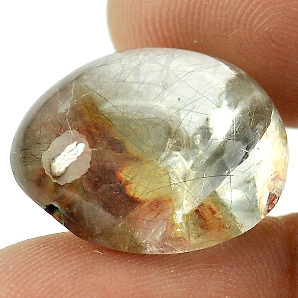 Natural Moss Multi-Color White Quartz 17.99 Ct. Oval Cabochon Shape 18.3 x 16 Mm Gemstone From (1 of 3)