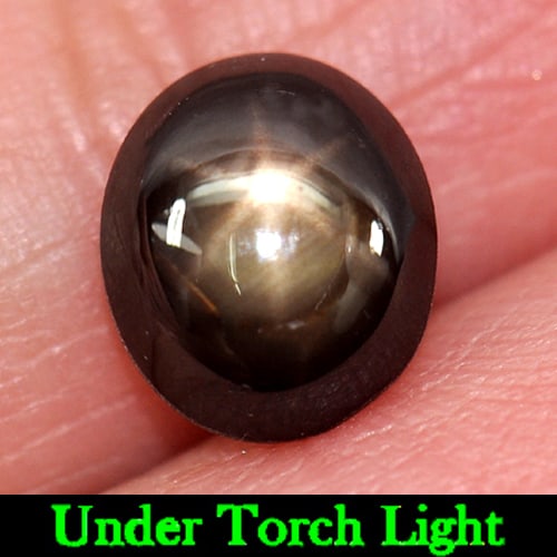 Natural Black Star Sapphire 2.43 Ct. Oval Cabochon Shape 8.2 x 7 Mm Gemstone from Thaiand: Product ID: 806134601 Product Name: Natural Star Sapphire Weight: 2.43 CT. Size: 8.2 x 7 x 4 MM. Shape: Oval Cabochon Color: Black Clarity:Opaque Luster: Good 6 Rays Star Gems Origin: Thailand Treatme