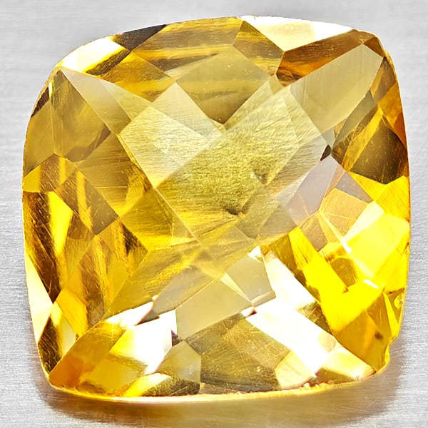 Natural Yellow Citrine 3.53 Ct. Cushion Checkerboard Cut 10 x 10 Mm. Gemstone From Brazil: Product ID: 801815271 Product Name: Natural Citrine Weight: 3.53 CT. Size: 10 x 10 x 6.2 MM. Shape: Cushion Checkerboard Color: Yellow Clarity:VSI Luster: Good Gems Origin: Brazil Treatment: Unheated