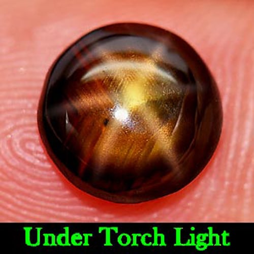 Certified Natural Golden Star Sapphire 6 Ray 2.12 Ct. Round Cabochon Shape 7.41 x 7.50 Mm. Gemstone: Product ID: 806149965 Product Name: Natural Star Sapphire Weight: 2.12 CT. Size: 7.41 x 7.50 x 3.32 MM. Shape: Round Cabochon Color: Yellow Clarity:Opaque Luster: Good 6 Ray Star Gems Origin: Thailand