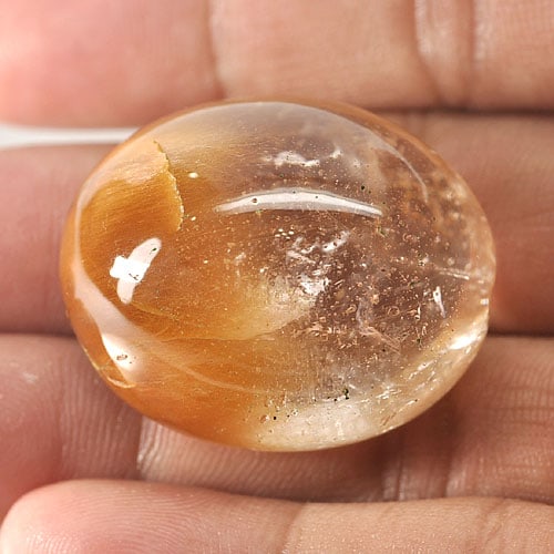 Natural White Gold Rutilated Quartz 86.33 Ct. Oval Cabochon Shape 30 x 24 Mm Gemstone from Thailand: Product ID: 819600967 Product Name: Natural Quartz Weight: 86.33 CT. Size: 30 x 24 x 17.5 MM. Shape: Oval Cabochon Color: White Gold Clarity:Semi - Transparent Luster: Good Gems Origin: Thailand Treat