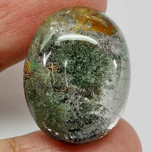 Natural White Brown Moss Quartz 39.75 Ct. Oval Cabochon Shape 25 x 20 Mm. Gemstone from Brazil (1 of 3)