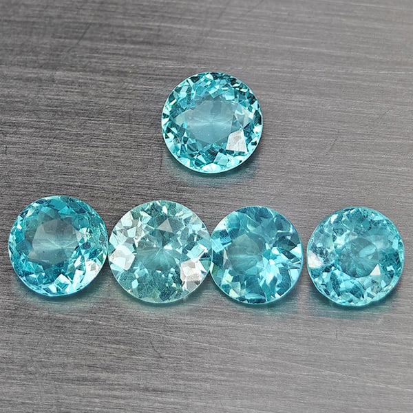 Natural Paraiba Color Apatite 2.62 Ct. 5 Pcs Round Shape 5 Mm Gemstones From Tanzania: Product ID: 800613740 Product Name: Natural Apatite Weight: 2.62 CT. Size: 5 x 5 x 3.1 MM. Shape: Round Color: Paraiba Color Clarity:SI1 Luster: Good Gems Origin: Tanzania Treatment: Unheated Crystal