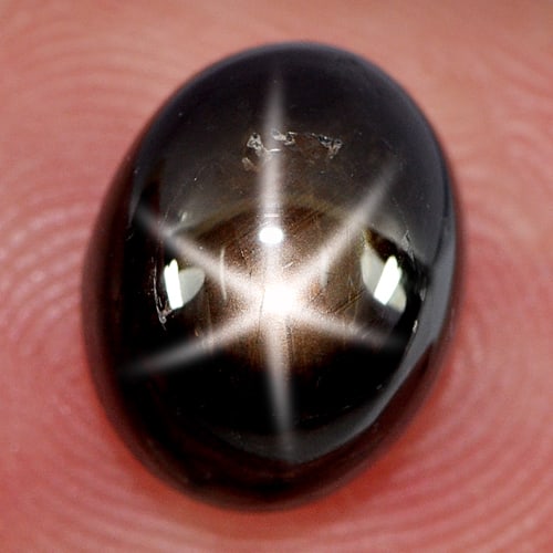 Natural Black Star Sapphire 6 Rays 4.66 Ct. Oval Cabochon Shape 9.5 x 7.5 Mm. Gemstone From Thailand (1 of 3)