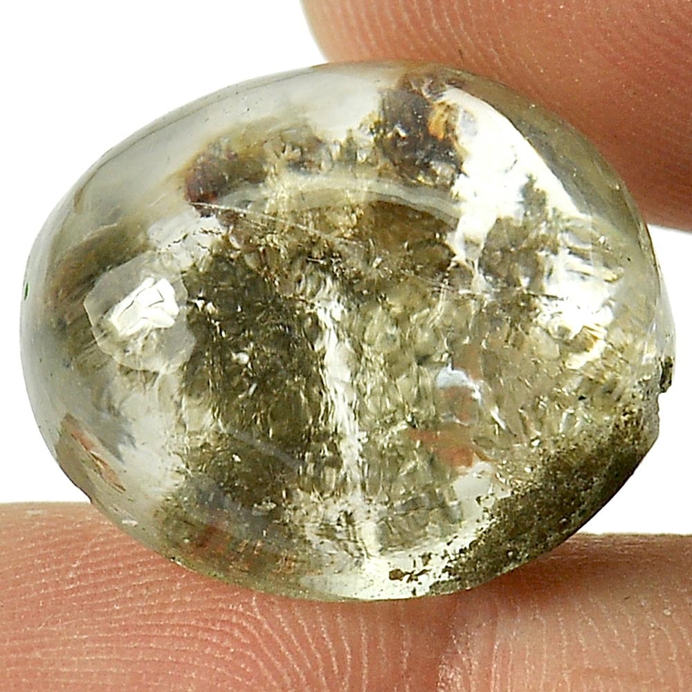 Natural Moss Brown White Quartz 23.67 Ct. Oval Cabochon Shape 18.8 x 16.6 Mm Gemstone from Thailand: Product ID: 805529177 Product Name: Natural Quartz Weight: 23.67 CT. Size: 18.8 x 16.6 x 11.4 MM. Shape: Oval Cabochon Color: Multi-Color Clarity:Semi - Transparent Luster: Good Gems Origin: Thailand