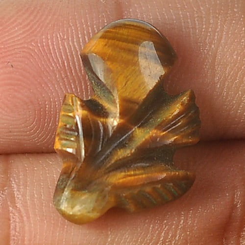 Natural Golden Tiger Eye 5.77 Ct. Leaves Carving Shape 17.6 x 11.9 Mm Gemstone from Thailand (1 of 3)