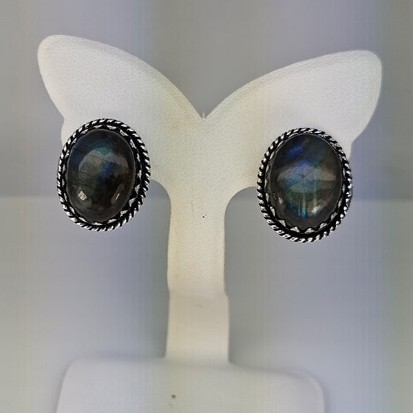 Natural Labradorite Round Cabochon 12.09 Grams Metal Silver Plated Fine Jewelry Ring Size 8.5 (1 of 3)