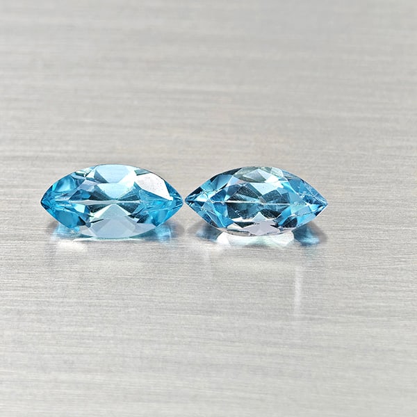 Natural Swiss Blue Topaz 3.09 Ct. 2 Pcs Marquise Shape 10.2 x 5.3 Mm Gemstones from Brazil: Product ID: 807168211 Product Name: Natural Blue Topaz Weight: 3.09 CT. Size: 10.2 x 5.3 x 4.3 MM. Shape: Marquise Shape Color: Swiss Blue Clarity:VSI Luster: Good Gems Origin: Brazil Treatment: Treat