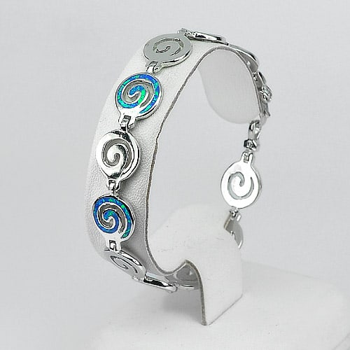 925 Sterling Silver Bracelet Jewelry Length 7.5 Inch. with Multi Color Blue Created Opal 16.03 G.: Product ID: 280160001 Product Type: 925 Sterling Silver Fine Jewelry Jewelry Weight: 16.03 Grams. Gemstones Color: Multi-Color Metal: Solid Silver 92.5%. Gemstone Detail: Average Range 16.03 - 16.28 G