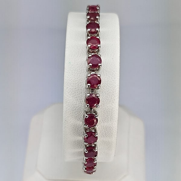 Natural Red Ruby 952 Sterling Silver Bracelet Jewelry White Gold Plated 7.53 Grams Length 10 Inch. (1 of 3)