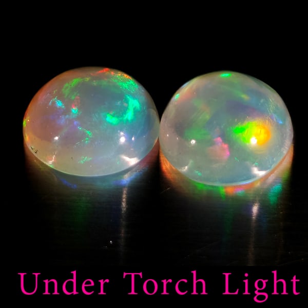 Natural Multi Color Opal 1.56 Ct. 2 Pcs Round Cabochon Shape 6.9 Mm Gemstones from Ethiopia: Product ID: 818728231 Product Name: Natural Opal Weight: 1.56 CT. Size: 6.9 x 6.9 x 3.7 MM. Shape: Round Cabochon Color: Multi-Color Clarity:Semi - Transparent Luster: Good Gems Origin: Ethiopia Treat
