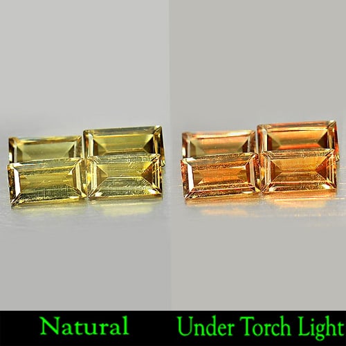 Natural Color Change Garnet 1.86 Ct. 4 Pcs Baguette Shape 6.1 x 3.2 Mm Gemstone from Nigeria: Product ID: 802929671 Product Name: Natural Color Change Garnet Weight: 1.86 CT. Size: 6.1 x 3.2 x 2 MM. Shape: Baguette Color: Champagne Change To Orange Clarity:VSI Luster: Good Gems Origin: Nigeria