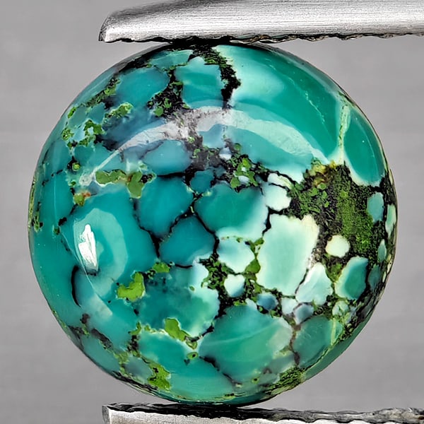 Natural Multi Color Turquoise 2.63 Ct. Round Cabochon Shape 9.3 Mm. Gemstone from india: Product ID: 809100029 Product Name: Natural Gemstones Weight: 2.63 CT. Size: 9.3 x 9.3 x 4 MM. Shape: Round Cabochon Color: Multi Color Green Clarity:Opaque Luster: Good Gems Origin: India Treatment: