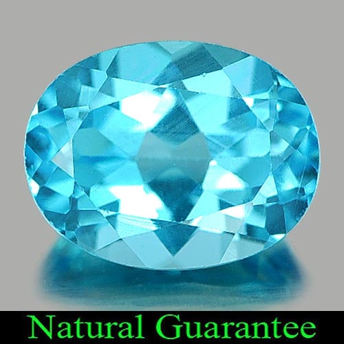 Natural Swiss Blue Topaz 2.44 Ct. Oval Shape 9.2 x 7.1 Mm Gemstone From Brazil: Product ID: 807162452 Product Name: Natural Blue Topaz Weight: 2.44 CT. Size: 9.2 x 7.1 x 5 MM. Shape: Oval Color: Swiss Blue Clarity:VVS Luster: Good Gems Origin: Brazil Treatment: Treated Crystal St