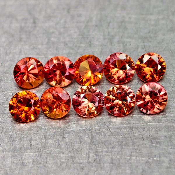 Natural Orange Red Songea Sapphire 0.77 Ct. 10 Pcs Round Diamond Cut 2.6 Mm Gemstone From Tanzania: Product ID: 806162090 Product Name: Natural Orange Sapphire Weight: 0.77 CT. Size: 2.6 x 2.6 x 1.7 MM. Shape: Round Diamond Cut Color: Orange Red Clarity:VSI Luster: Very Good Gems Origin: Tanzania Tr
