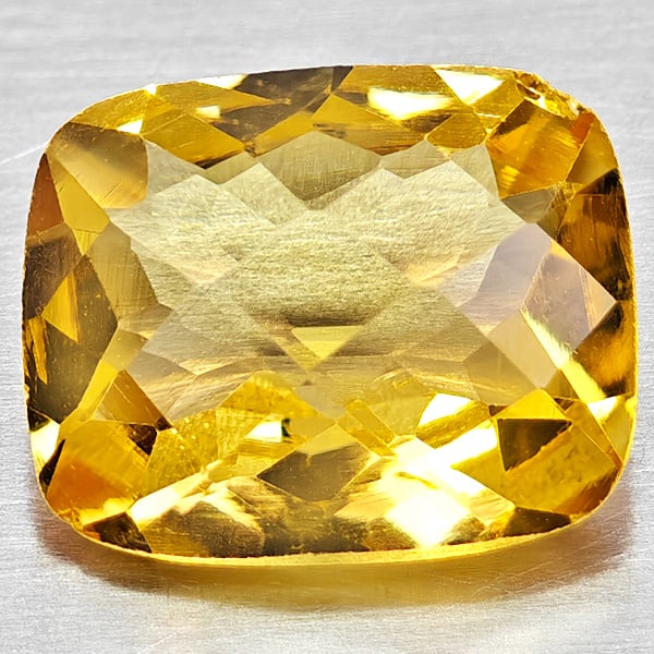 Natural Yellow Citrine 2.59 Ct. Cushion Checkerboard Cut 10.1 x 8.2 Mm. Gemstone From Brazil: Product ID: 801815278 Product Name: Natural Citrine Weight: 2.59 CT. Size: 10.1 x 8.2 x 5.2 MM. Shape: Cushion Checkerboard Color: Yellow Clarity:VSI Luster: Good Gems Origin: Brazil Treatment: Unheat