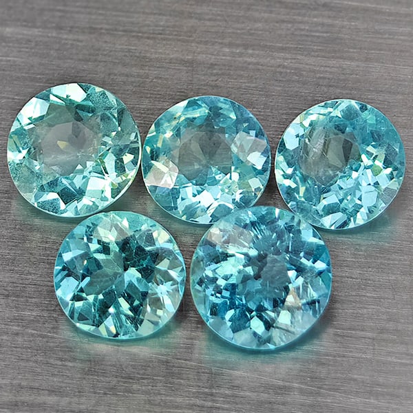 Natural Paraiba Color Apatite 2.25 Ct. 5 Pcs Round Shape 5.3 Mm. Gemstones From Tanzania: Product ID: 800613777 Product Name: Natural Apatite Weight: 2.25 CT. Size: 5.3 x 5.3 x 3.4 MM. Shape: Round Color: Paraiba Color Clarity:SI1 Luster: Very Good Gems Origin: Tanzania Treatment: Unheated