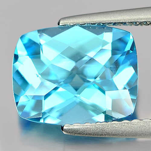 Natural Swiss Blue Topaz 3.26 Ct. Cushion Shape 9.9 x 7.8 Mm Gemstone from Brazil: Product ID: 807166148 Product Name: Natural Blue Topaz Weight: 3.26 CT. Size: 9.9 x 7.8 x 5 MM. Shape: Cushion Checkerboard Color: Blue Clarity:VVS Luster: Good Gems Origin: Brazil Treatment: Treated
