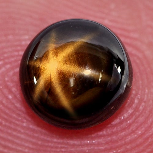 Certified Natural Golden Star Sapphire 6 Rays 2.04 Ct. Round Cabochon Shape 6.74 x 6.82 Mm. Gemstone: Product ID: 806149966 Product Name: Natural Star Sapphire Weight: 2.04 CT. Size: 6.74 x 6.82 x 3.75 MM. Shape: Round Cabochon Color: Yellow Clarity:Opaque Luster: Good 6 Ray Star Gems Origin: Thailand