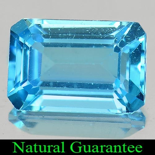 Natural Swiss Blue Topaz 2.28 Ct. Octagon Shape 9 x 6 Mm Gemstone From Brazil: Product ID: 807163842 Product Name: Natural Blue Topaz Weight: 2.28 CT. Size: 9 x 6 x 4 MM. Shape: Octagon Color: Swiss Blue Clarity:VSI Luster: Good Gems Origin: Brazil Treatment: Treated Crystal Str