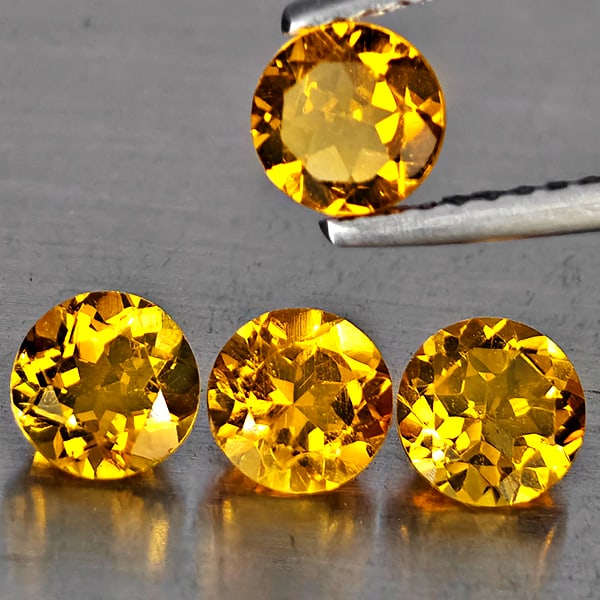 Natural Yellow Citrine 1.59 Ct. 4 Pcs. Round Shape 5.1 Mm. Gemstones From Brazil: Product ID: 801815553 Product Name: Natural Citrine Weight: 1.59 CT. Size: 5.1 x 5.1 x 3.2 MM. Shape: Round Color: Yellow Clarity:VSI Luster: Very Good Gems Origin: Brazil Treatment: Unheated Crystal