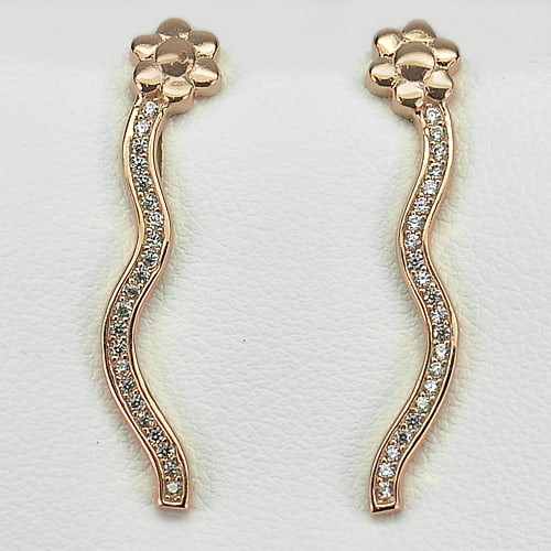 925 Sterling Siver Earrings Jewelry Rose Gold Plated Size 30 x 6 Mm. 2.20 Grams (1 of 3)