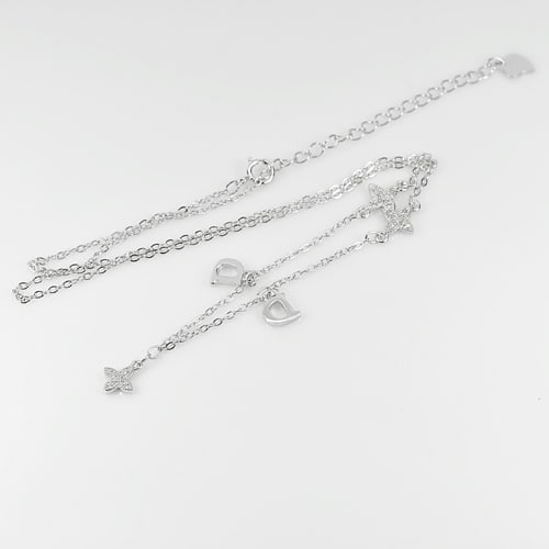 925 Sterling Silver Necklace Jewelry White Gold Plated Length 16 Inch. 2.50 Grams (1 of 3)