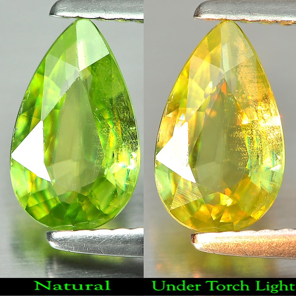 Natural Green Titanium Red Spark Sphene 1.10 Ct. Pear Shape 9.3 x 5.7 Mm Gemstone from Madagascar (1 of 3)