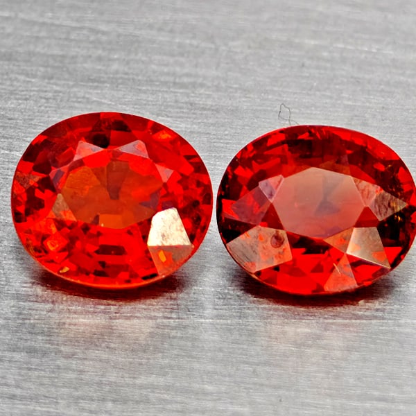 Natural Orange Red Spessartine Garnet 1.46 Ct. 2 Pcs Oval Shape 5.6 x 5 Mm Gemstone from Namibia: Product ID: 802937133 Product Name: Natural Spessartine Weight: 1.46 CT. Size: 5.6 x 5 x 2.9 MM. Shape: Oval Shape Color: Orangish Red Clarity:VSI Luster: Good Gems Origin: Namibia Treatment: Unheated