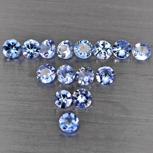 Natural Violetish Blue Tanzanite 1.08 Ct. 15 Pcs Round Diamond Cut 2.6 Mm Gemstone from Tanzania: Product ID: 807015062 Product Name: Natural Tanzanite Weight: 1.08 CT. Size: 2.6 x 2.6 x 1.4 MM. Shape: Round Diamond Cut Color: Violetish Blue Clarity:VSI Luster: Very Good Gems Origin: Tanzania Trea