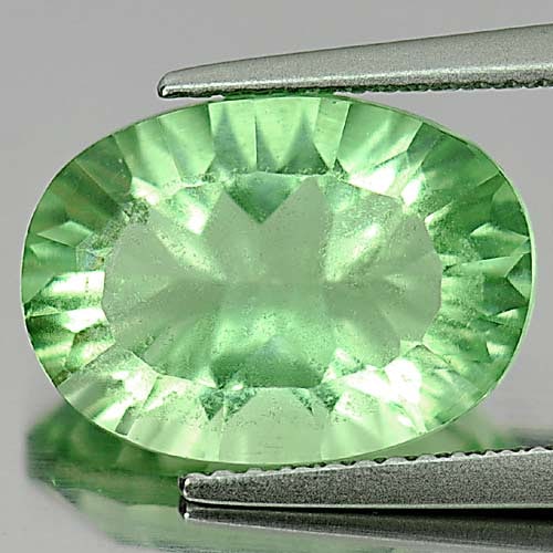 Natural Green Fluorite 7.04 Ct. Oval Concave Cut 14 x 10.2 Mm Gemstone From Brazil (1 of 3)